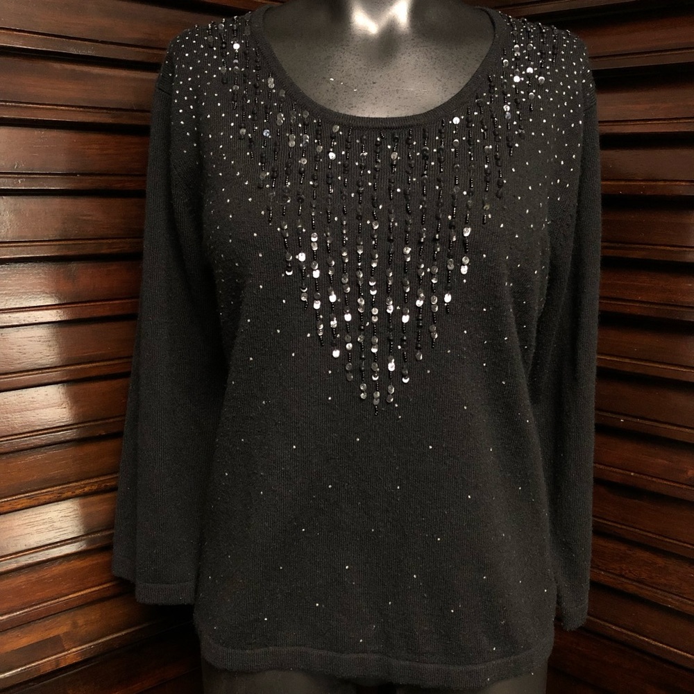 Cathy Daniels Beaded Sequin Black Sweater